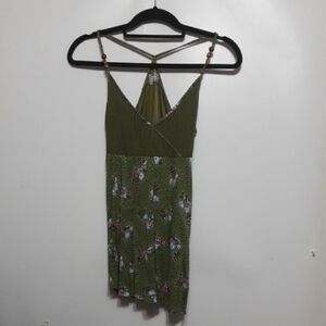 Free People Floral Green T-Back Spaghetti Strap Top